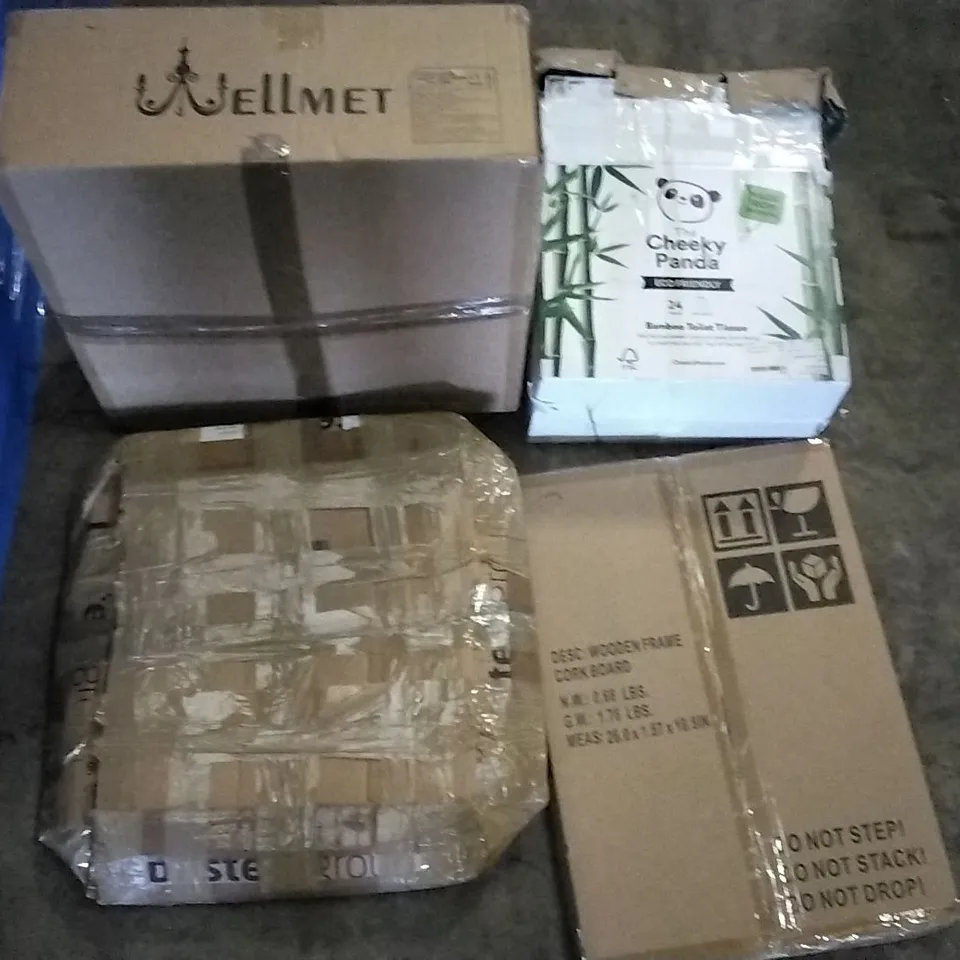 2 CAGES OF ASSORTED ITEMS INCLUDING WOODEN FRAME CORK BOARD, DIY CUBE WARDROBE, 10 SLOT SPINNING PRIZE WHEEL 