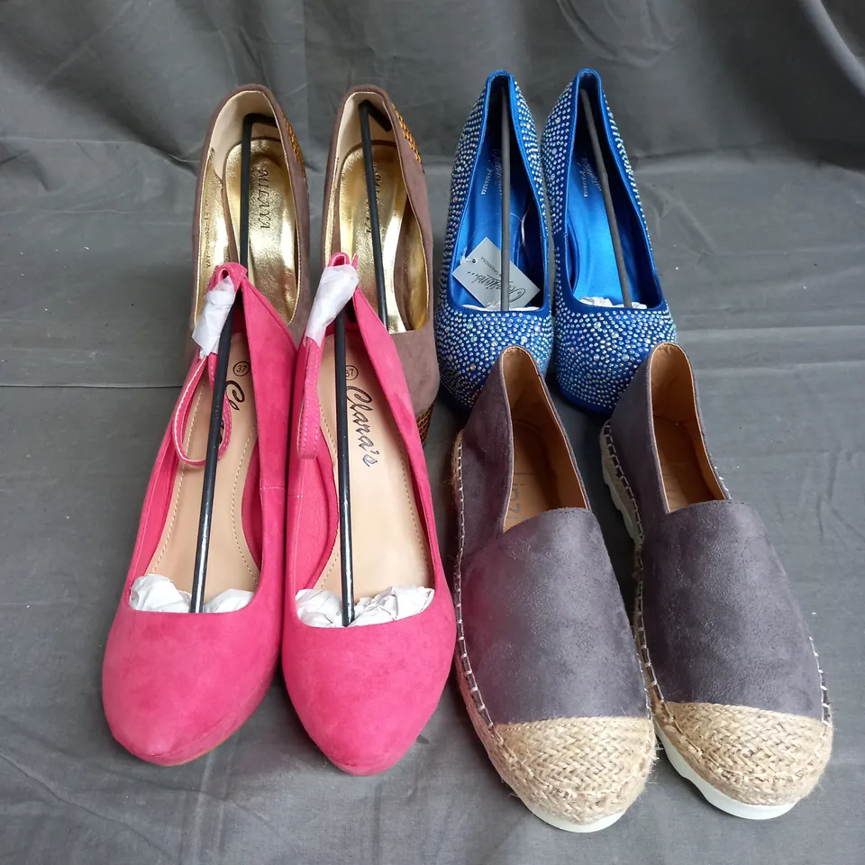 BOX OF 10 PAIRS OF ASSORTED SHOES IN VARIOUS COLOURS, STYLES AND SIZES