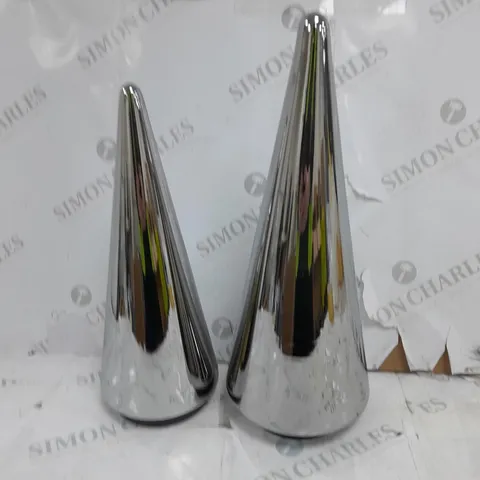 BOXED KELLY HOPPEN SET OF 2 INDOOR/OUTDOOR PRELIT GLASS DECOR - REFLECTIVE CONES