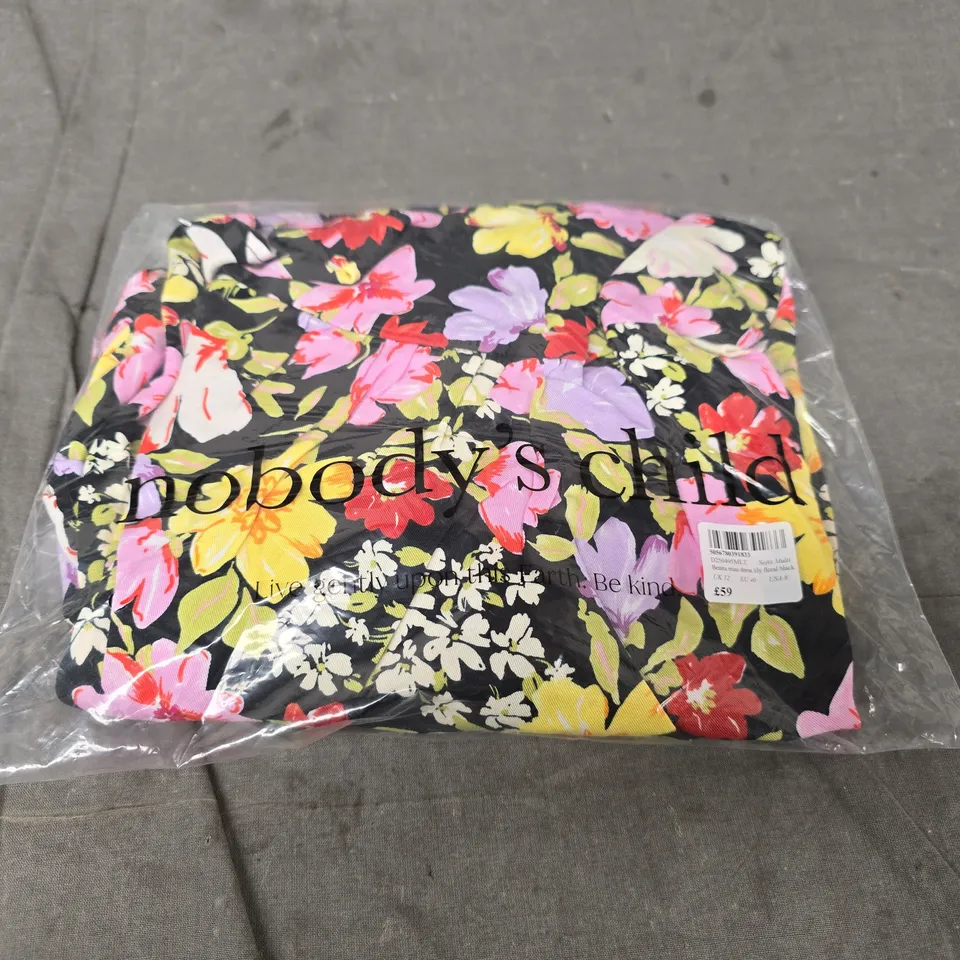 NOBODY'S CHILD BENITA MINI DRESS LILY FLORAL BLACK – UK 12