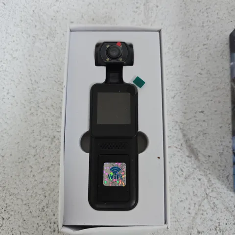 BLACK HANDHELD ACTION CAMERA WITH BUILT-IN DISPLAY