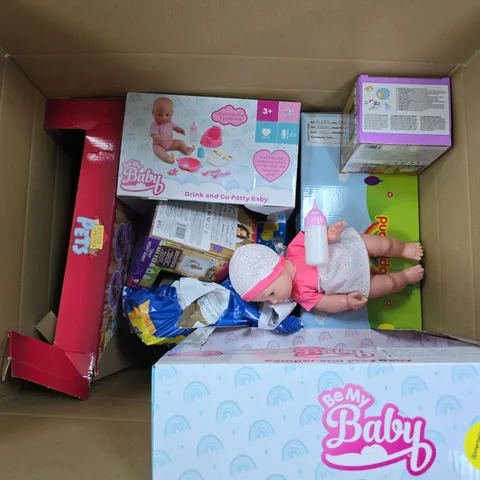 APPROXIMATELY 6 ASSORTED TOYS & GAMES PRODUCTS TO INCLUDE BUSY LITTLE HAMSTER, PAMPER AND PLAY BABY, DRINK AND GO POTTY BABY, ETC - COLLECTION ONLY