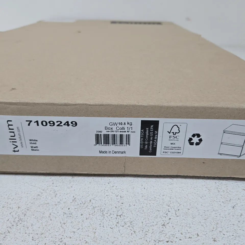 BOXED TVILUM NOVA MATT WHITE 2 DRAWER BEDSIDE TABLE