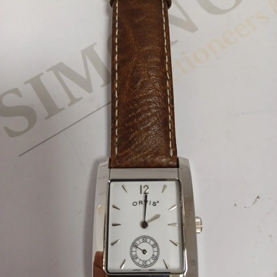 ORVIS SQUARE FACED WATCH WITH LEATHER EFFECT STRAP