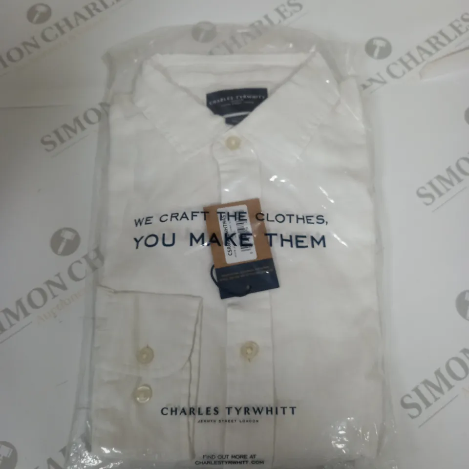 CHARLES TYRWHITT WHITE PLAIN PURE LINEN SLIM FIT SHIRT SIZE M