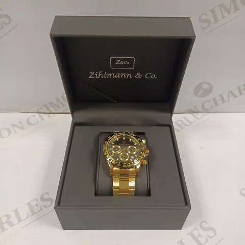 MENS ZIHLMANN & CO Z400 WATCH β CHRONOGRAPH MOVEMENT β GOLD COLOUR STAINLESS STEEL STRAP β BLACK DIAL β 3ATM WATER RESISTANT