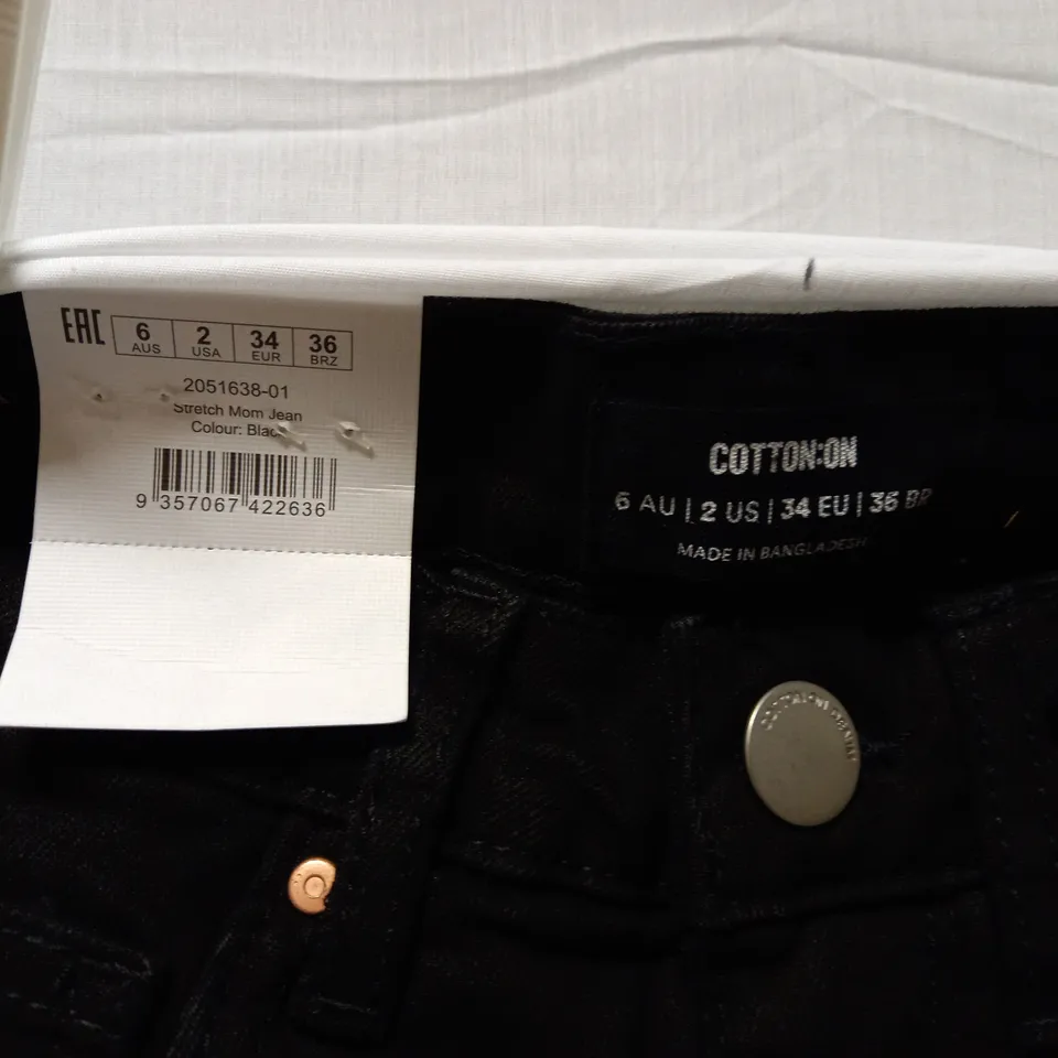 BOX OF 2 BRAND NEW COTTON:ON STRETCH MOM JEANS - BLACK SIZE AUS 6	