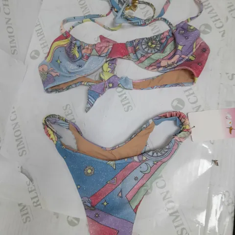 OCEANUS SWIMWEAR MULTI-COLOURED GLITTER BIKINI IN SIZE M