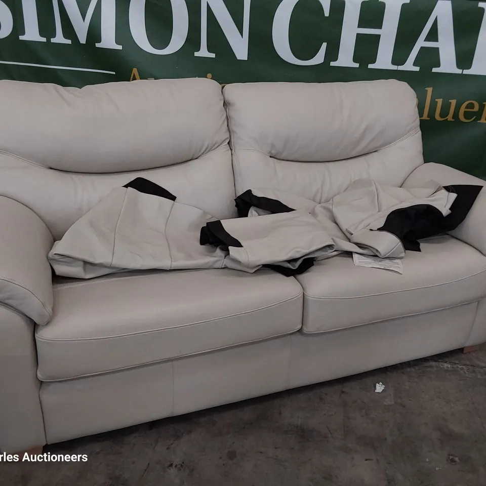 QUALITY BRITISH DESIGNER G PLAN WASHINGTON THREE SEATER SOFA CAPRI STONE LEATHER WITH SPARE LEATHER PIECES