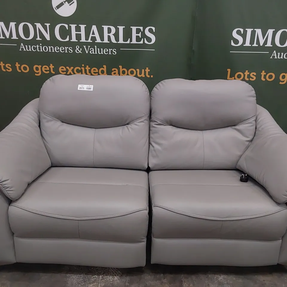 QUALITY BRITISH DESIGNER G PLAN JACKSON POWER RECLINING THREE SEATER SOFA CAMBRIDGE GREY LEATHER 