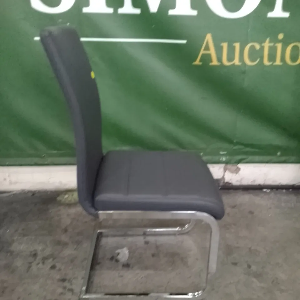 PERTH GREY LEATHER DINING CHAIR WITH CHROME LEGS