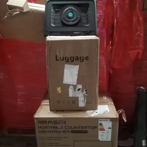 PALLET OF ASSORTED HOUSEHOLD GOODS AND PRODUCTS TO INCLUDE;PORTABLE COUNTERTOP DISHWASHER,SUITCASE,COMPUTER AIR COOLING FAN