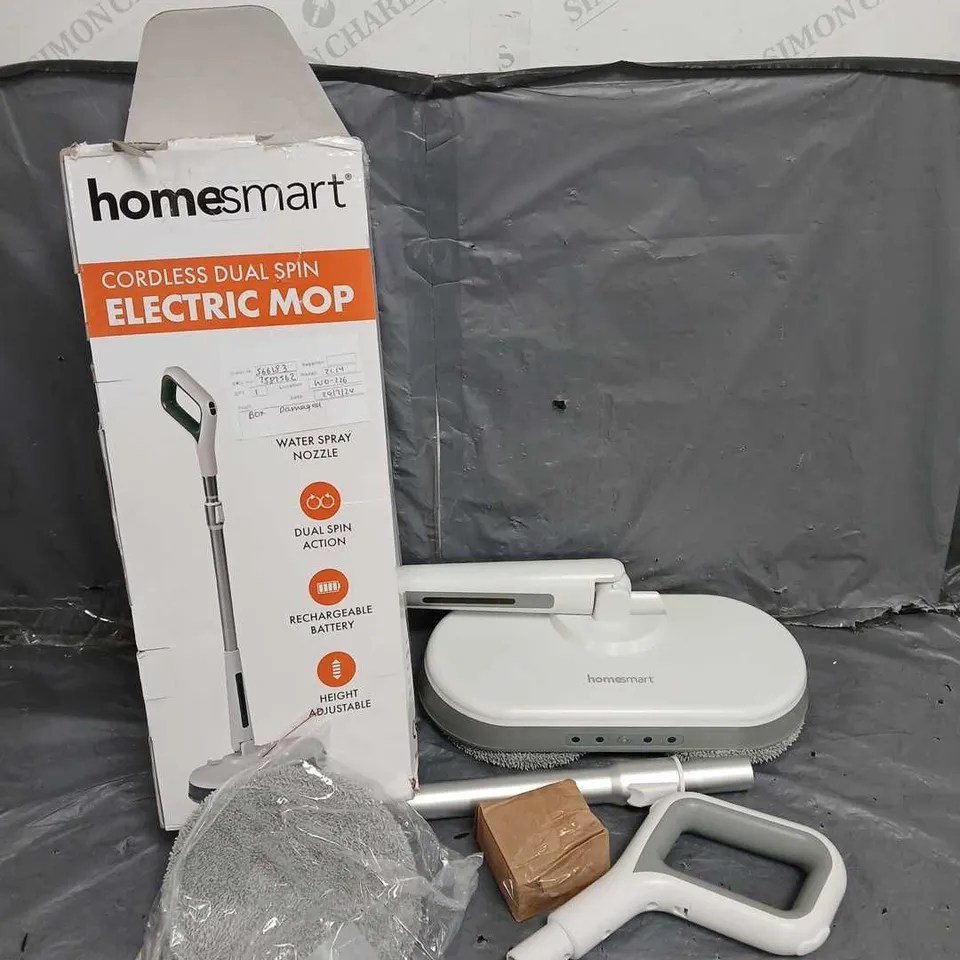 BOXED HOMESMART CORDLESS DUAL SPIN ELECTRIC MOP IN WHITE/GREY