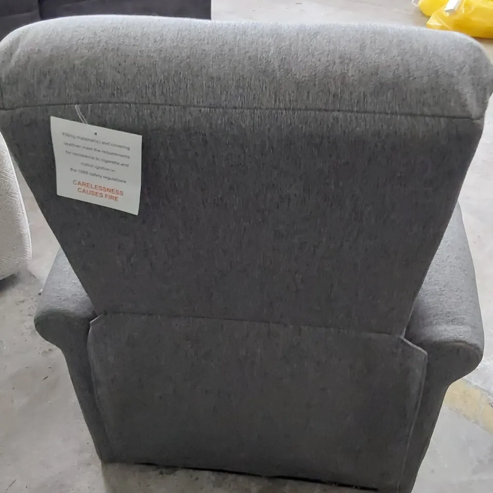 DESIGNER PUSH BACK RECLINING EASY CHAIR GREY FABRIC STUDDED DETAIL 
