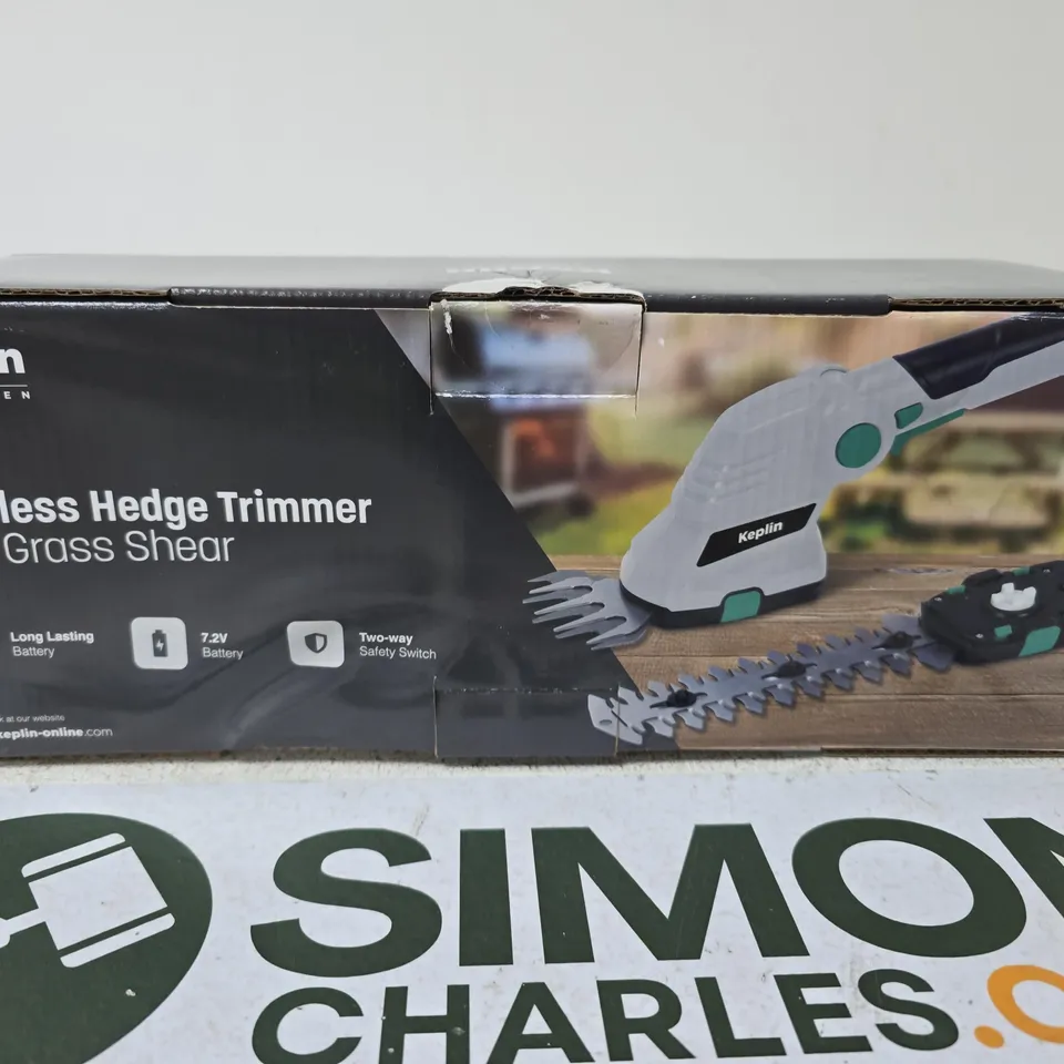 KEPLIN GARDEN 2-IN-1 CORDLESS HEDGE TRIMMER AND GRASS SHEAR – BOXED