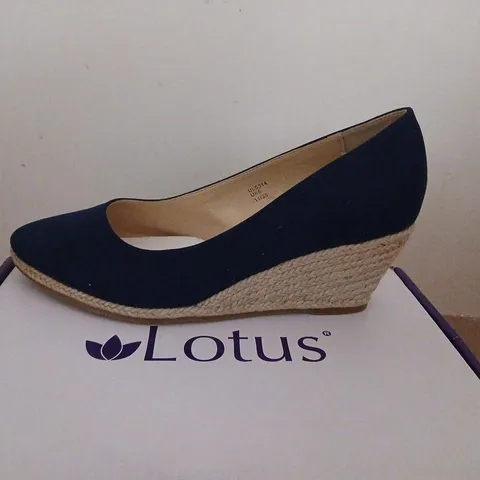 LOTUS GISELLE NAVY MICROFIBRE WEDGE HEELS – UK 5