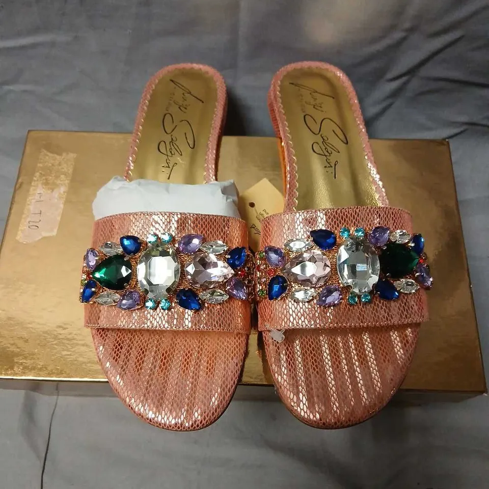 LUIGI SIELOGUET PINK CRYSTAL-EMBELLISHED MESH SANDALS SIZE 39