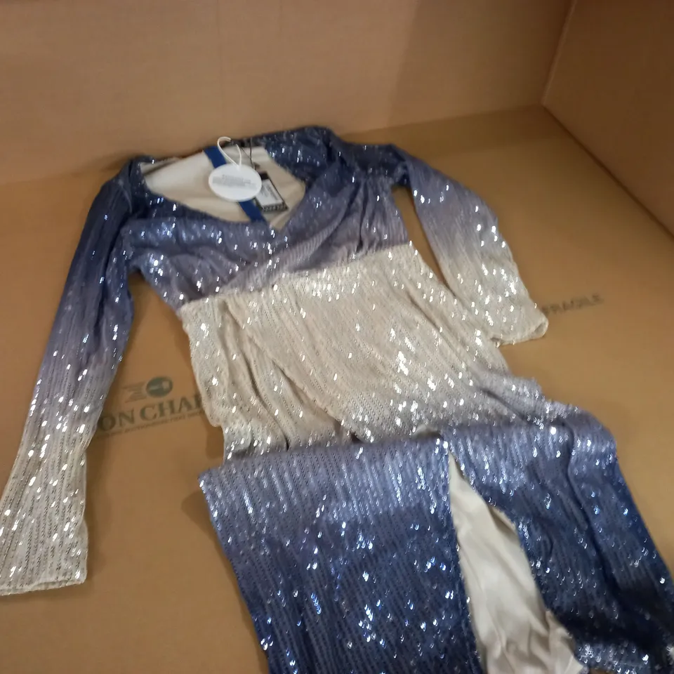 BOOHOO PETITE OMBRE SEQUIN WRAP MIDI DRESS IN NAVY - 12