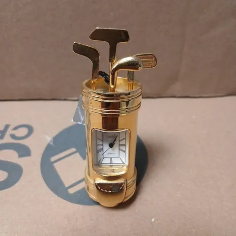CHURCHILL QUARTZ DESK CLOCK WITH GOLF CLUB TOP, GOLD-TONE
