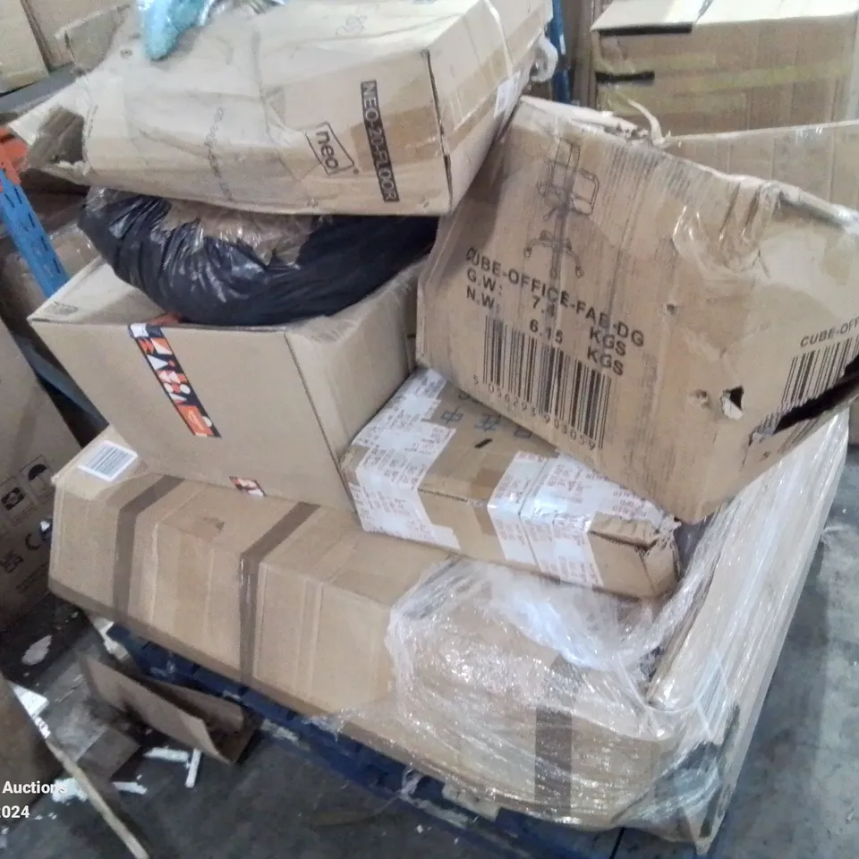 PALLET CONTAINING VARIOUS BOXED FURNITURE PARTS AND OTHER HOUSEHOLD ITEMS ETC.