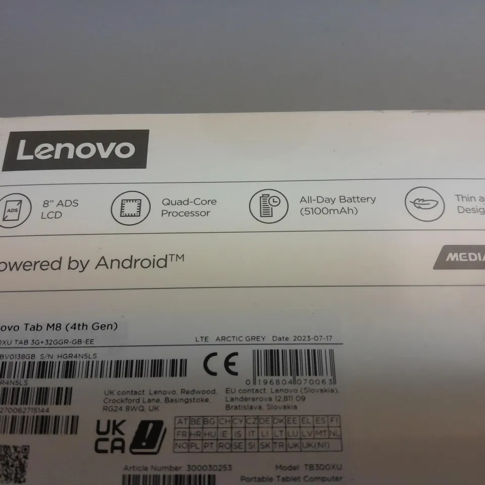 SEALED LENOVO TAB M8 4TH GEN TABLET - TB300XU