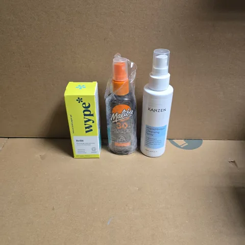 APPROXIMATELY 15 ASSORTED HEALTH & BEAUTY PRODUCTS TO INCLUDE MALIBU SUNCREAM, KANZEN CLEANSING SPRAY, WYPE TOILET PAPER GEL ETC - COLLECTION ONLY