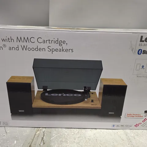 BOXED LENCO TURNTABLE WITH BLUETOOTH AND SPEAKERS - LS-300WD V2