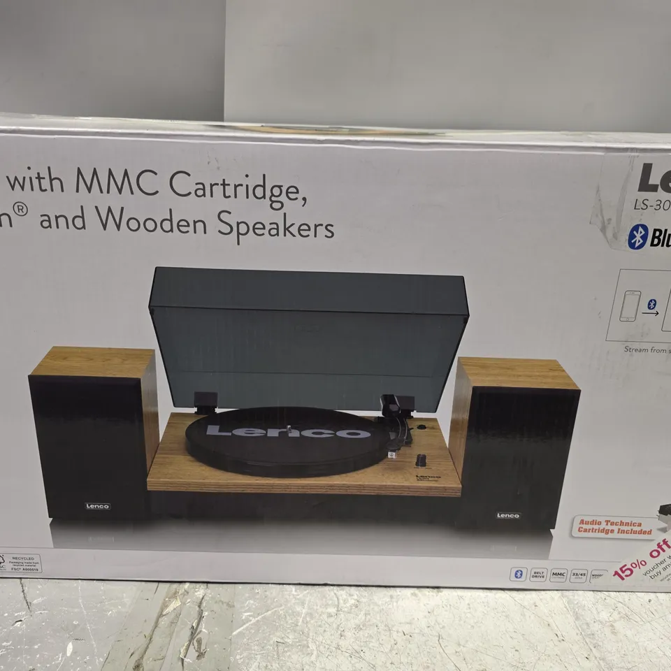 BOXED LENCO TURNTABLE WITH BLUETOOTH AND SPEAKERS - LS-300WD V2