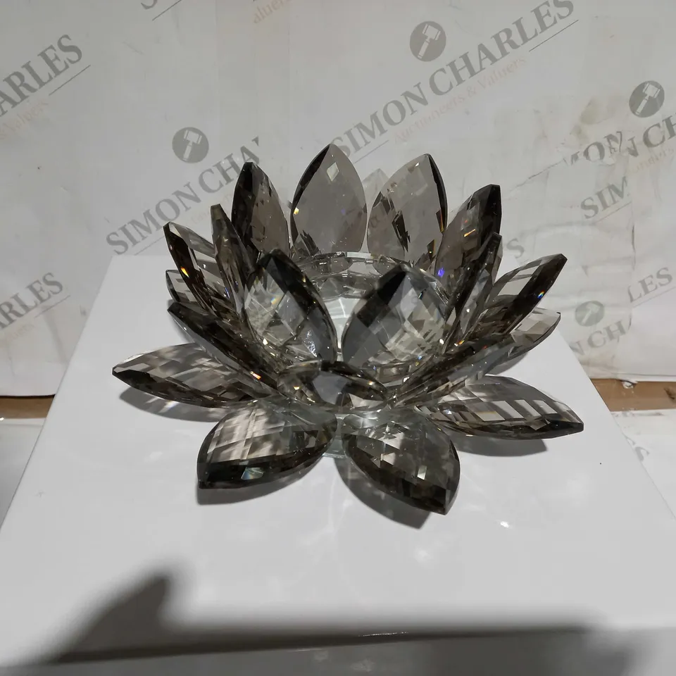 BOXED JULIAN MCDONALD LOTUS CANDLE HOLDER - SMOKED GLASS