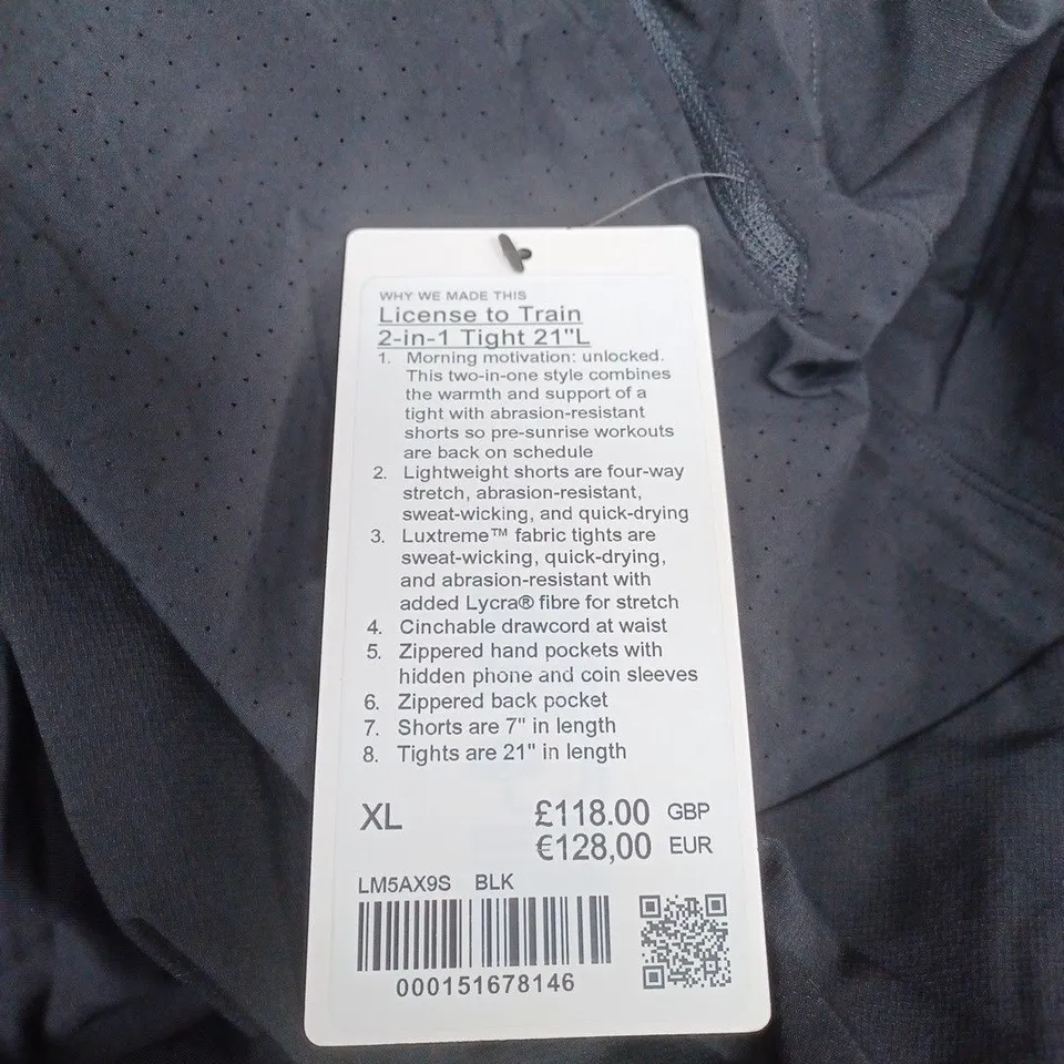 LULULEMON LICENSE TO TRAIN 2-IN-1 TIGHTS AND SHORTS SIZE XL