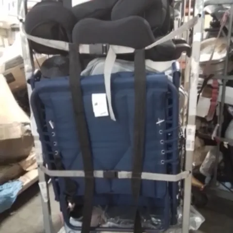 CAGE OF ASSORTED HOUSEHOLD GOODS AND PRODUCTS TO INCLUDE;CAR SEAT,DOG CAGE,CAMPING CHAIR,SUN LOUNGER 