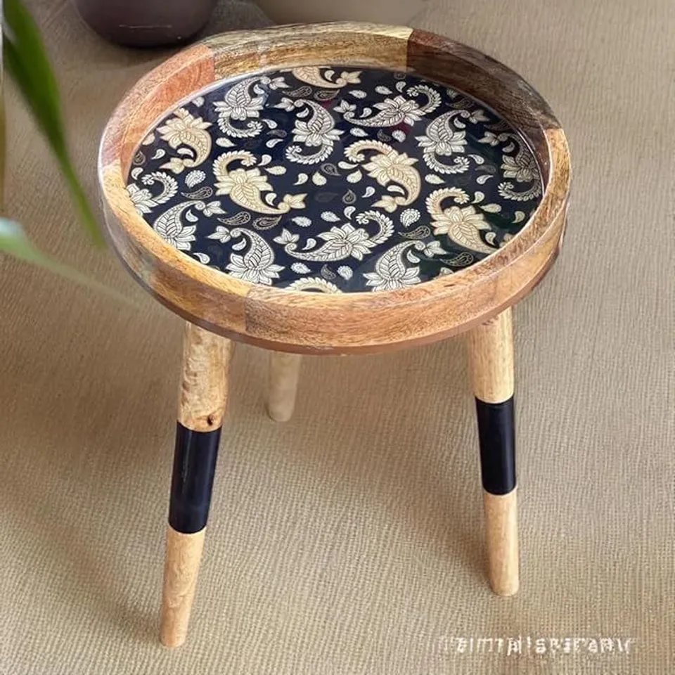 BOXED HANDMADE ELITE SIDE TABLE (SET OF 2) - BLACK PAISLEY (1 BOX)