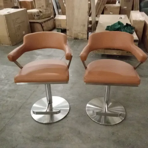 SET OF 2 FIRENZA TAN FAUX LEATHER BAR STOOLS