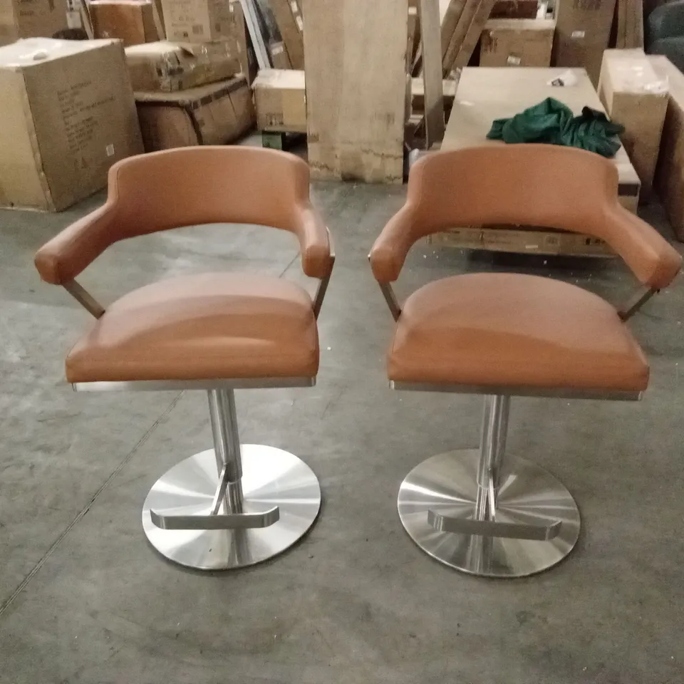SET OF 2 FIRENZA TAN FAUX LEATHER BAR STOOLS