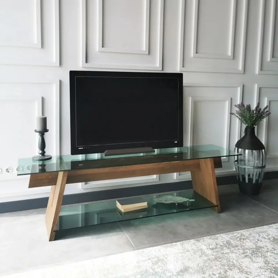 BOXED SOLID WOOD & GLASS TV UNIT TV201