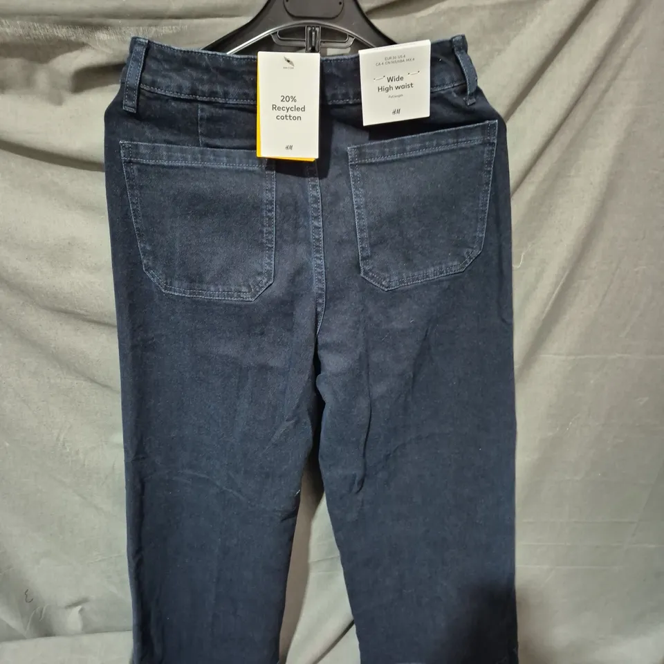 H&M WOMEN'S WIDE HIGH-WAIST JEANS – DARK INDIGO, FULL LENGTH, UK 8 (EU 36)