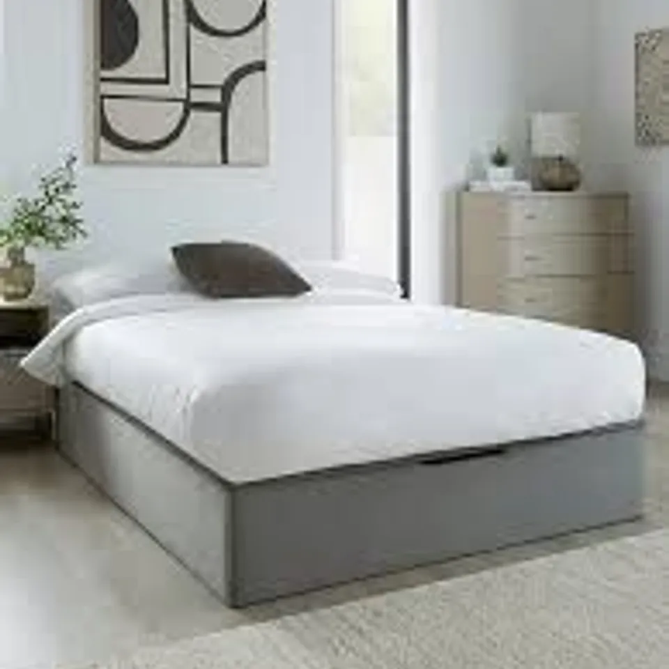 BOXED DUNCAN DOUBLE END LIFT UP STORAGE OTTOMAN BED - GREY (5 BOXES)