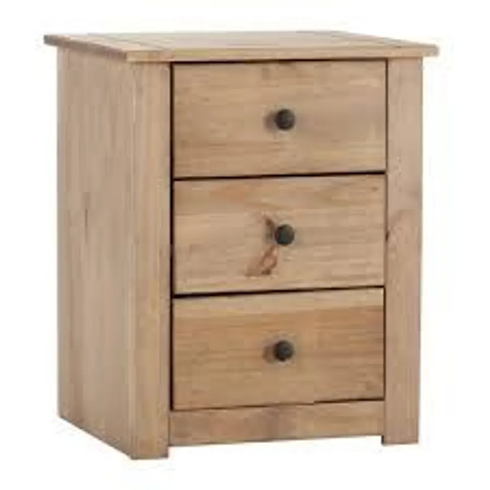 BOXED DUNELM PANAMA 3 DRAWER BEDSIDE TABLE, PINE (1 BOX)
