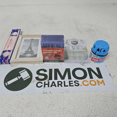 APPROXIMATELY 15 ASSORTED HOUSEHOLD PRODUCTS TO INCLUDE INCENSE STICKS, TRADING CARDS PROTECTOR AND PRISM FRESH FLUSH