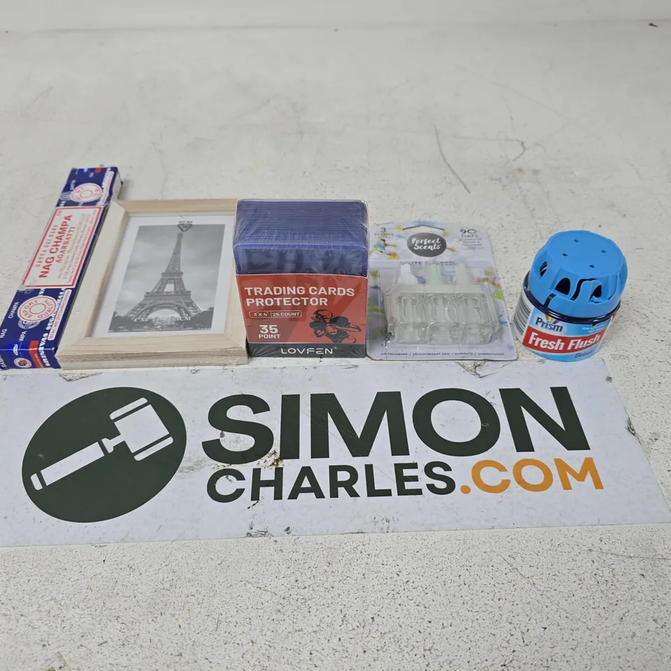 APPROXIMATELY 15 ASSORTED HOUSEHOLD PRODUCTS TO INCLUDE INCENSE STICKS, TRADING CARDS PROTECTOR AND PRISM FRESH FLUSH