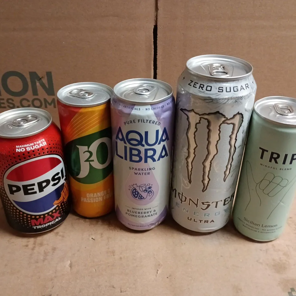 APPROXIMATELY 20 ASSORTED CANNED DRINKS TO INCLUDE MONSTER ENERGY ULTRA, TRIP SICILLIAN LEMON, PEPSI MAX TROPICAL, ETC - COLLECTION ONLY