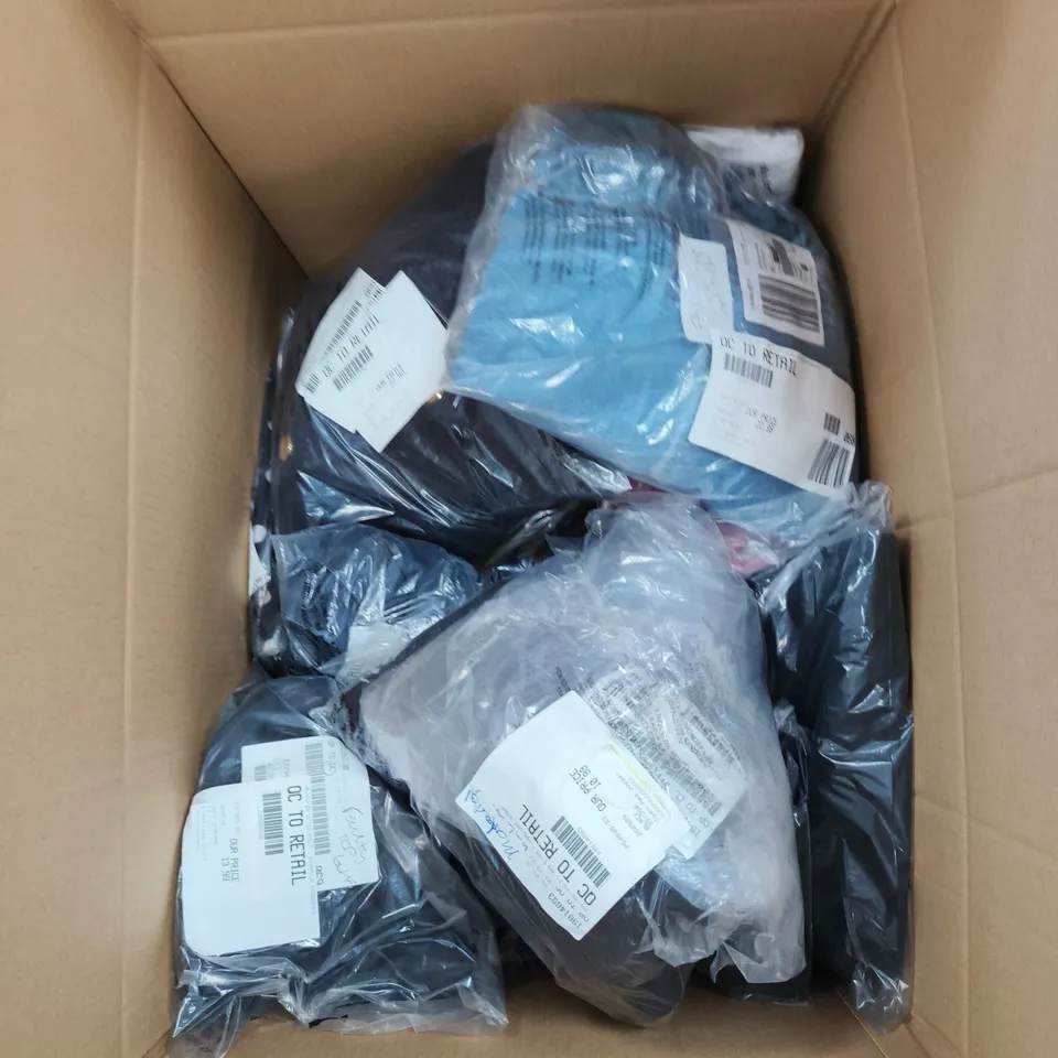 BOX OF APPROXIMATELY 20 ASSORTED CLOTHING ITEMS TO INCLUDE: CUSHION WALK BLACK SLIP ONS