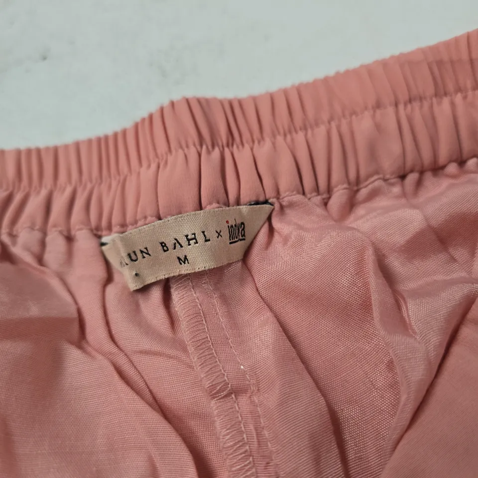 PINK CRINKLE WIDE-LEG TROUSERS – SIZE M (WOMEN) – ELASTIC WAIST