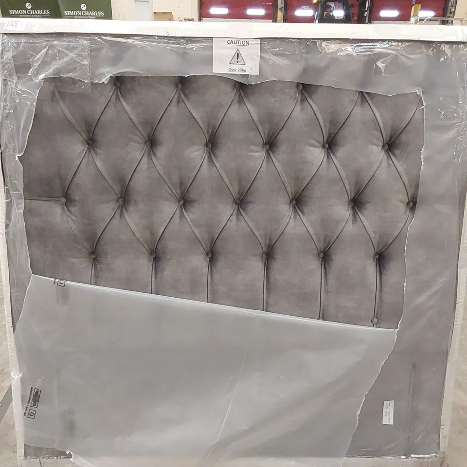 BAGGED DESIGNER COMPTON 135cm DOUBLE SIZE FABRIC UPHOLSTERED HEADBOARD - GREY