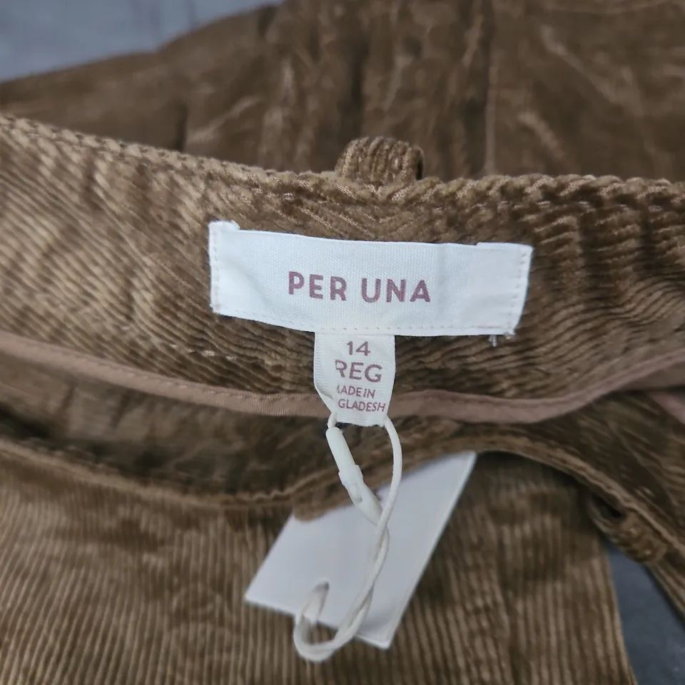 PER UNA WOMEN'S CORDUROY TROUSERS – BROWN, UK 14 REG, WITH MODAL