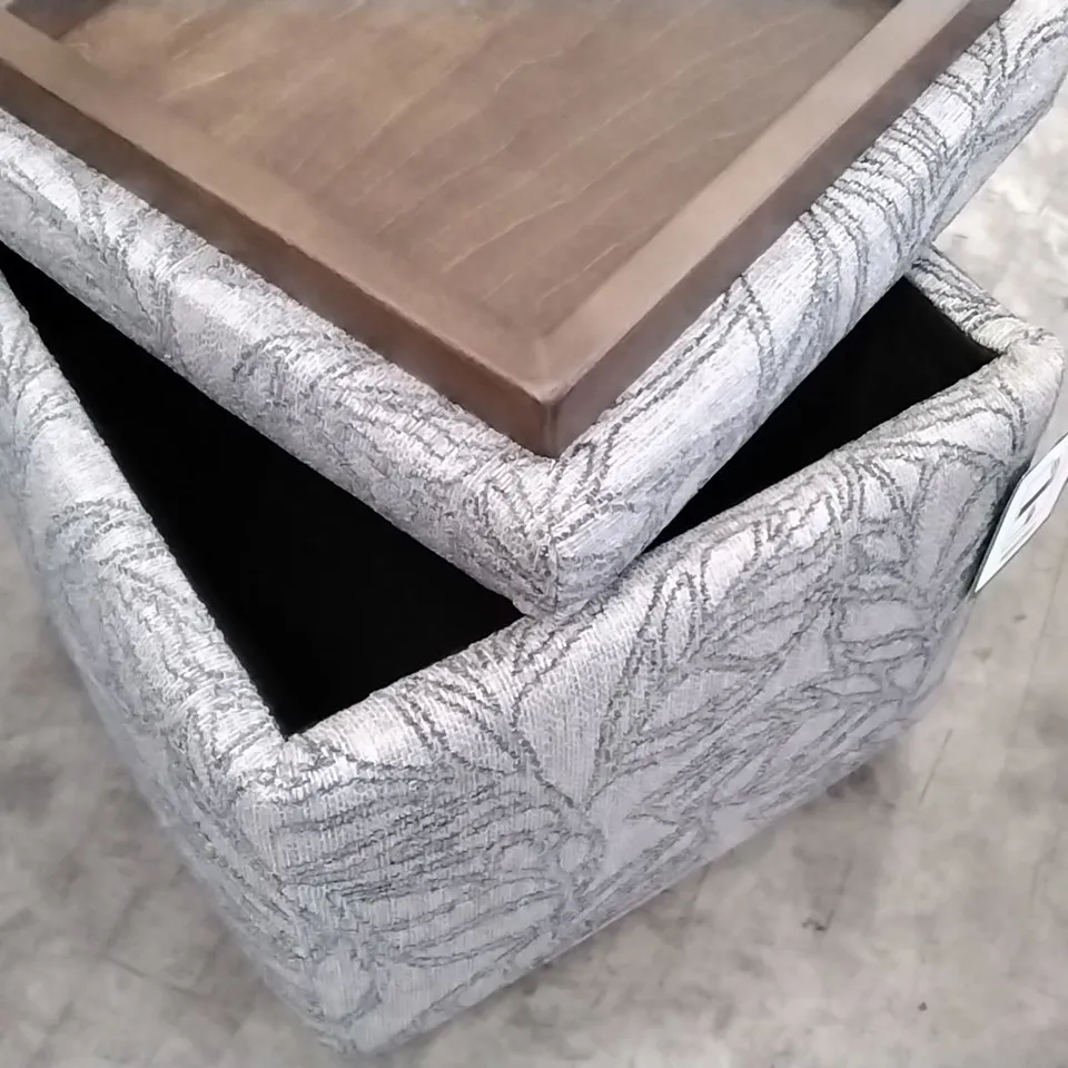 QUALITY BRITISH DESIGNER G PLAN SQUARE STORAGE FOOTSTOOL GREY FLORAL FABRIC 