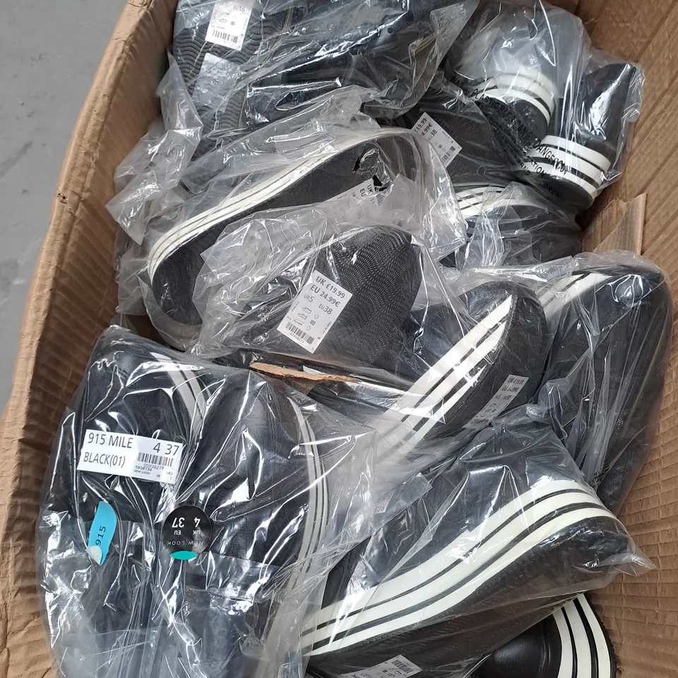 BOX OF APPROXIMATELY 12 PAIRS OF PLATFORM TRAINERS IN BLACK/WHITE - VARIOUS SIZES