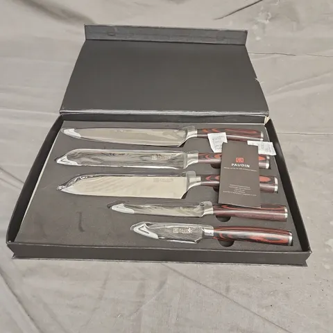 BOXED PAUDIN 5PCE KITCHEN KNIFE SET IN BURGUNDY - COLLECTION ONLY