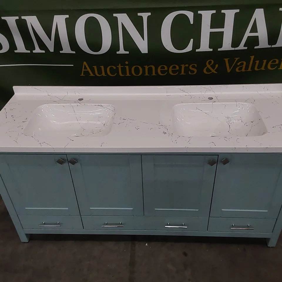 KARDELEN 180cm FREESTANDING DOUBLE BATHROOM VANITY WITH ONE TAP HOLE MARBLE EFFECT BASIN IN SEA GREEN