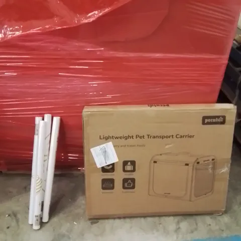 PALLET OF ASSORTED HOUSEHOLD GOODS AND PRODUCTS TO INCLUDE;PET CARRIER,CHRISTMAS WRAPPING FILM